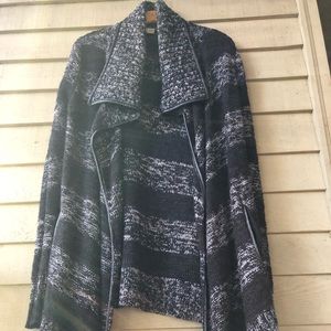 Pea in the Pod sweater coat. Leather trim cardigan